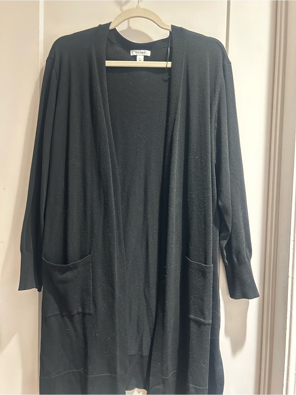 Nine West Black Open-Front Long Cardigan